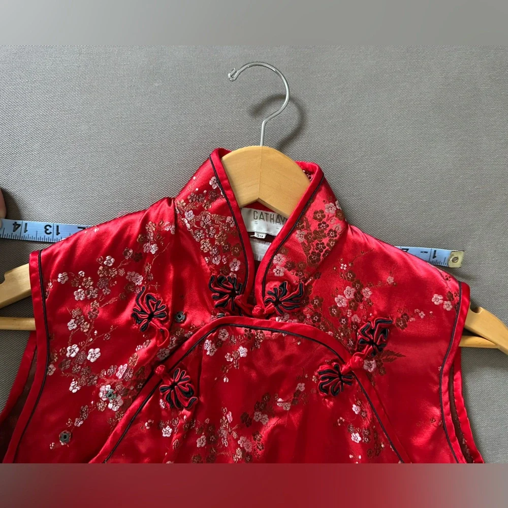 Traditional Mandarin top CATHAYA silk sz 32/sm red vintage beautiful condition - Picture 9 of 10